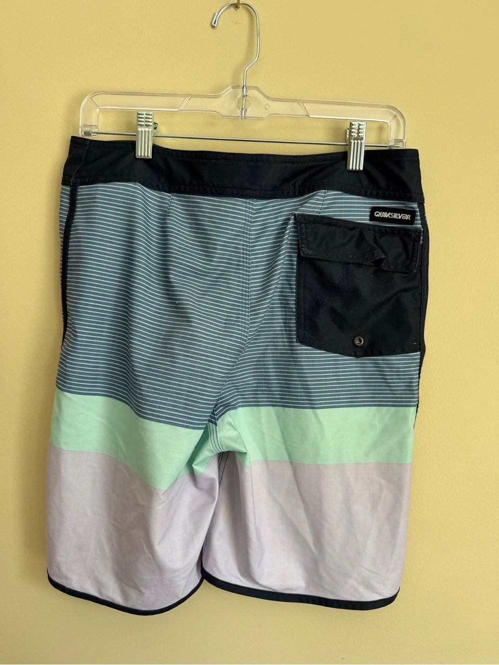 Quiksilver Blue, Mint & Lilac Colorblock Swim Board Shorts
